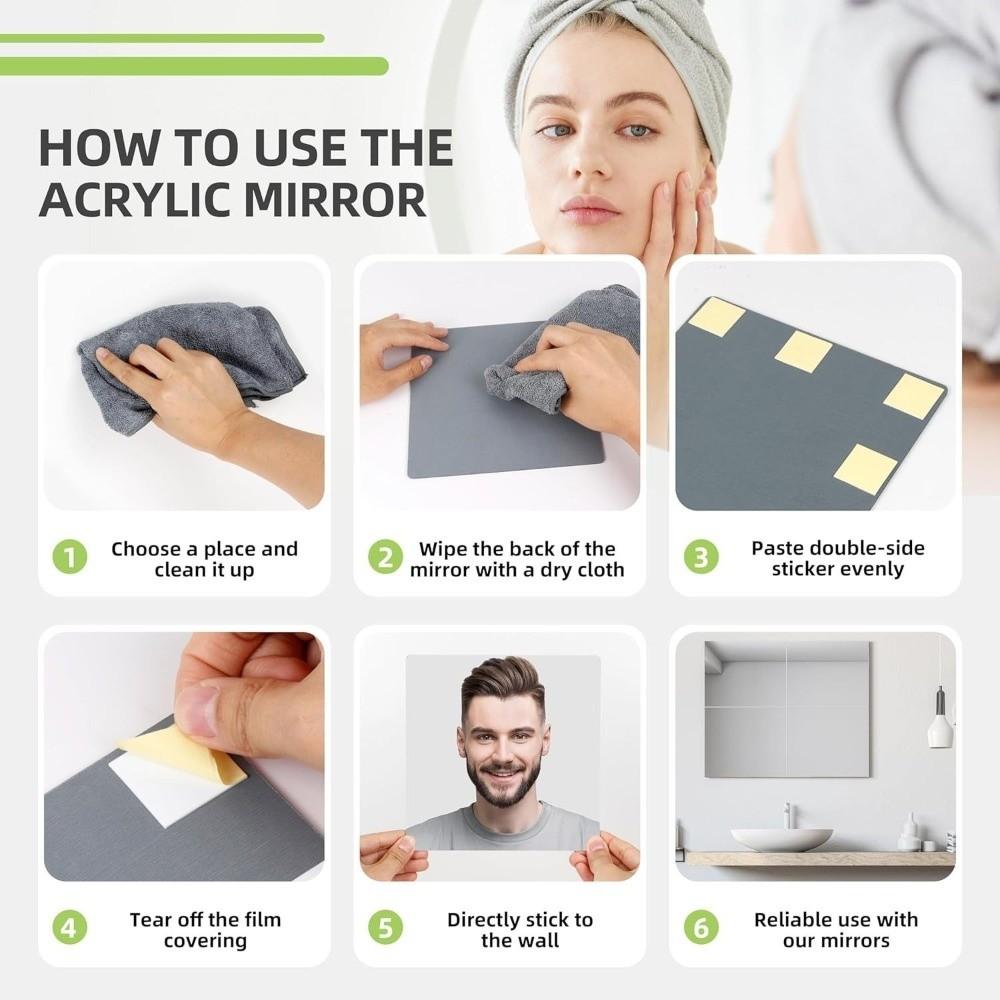 1pc Shatterproof Non Glass Mirror Stickers 1.6mm Thick Makeup Mirror Acrylic Mirror Sheet  Bathroom