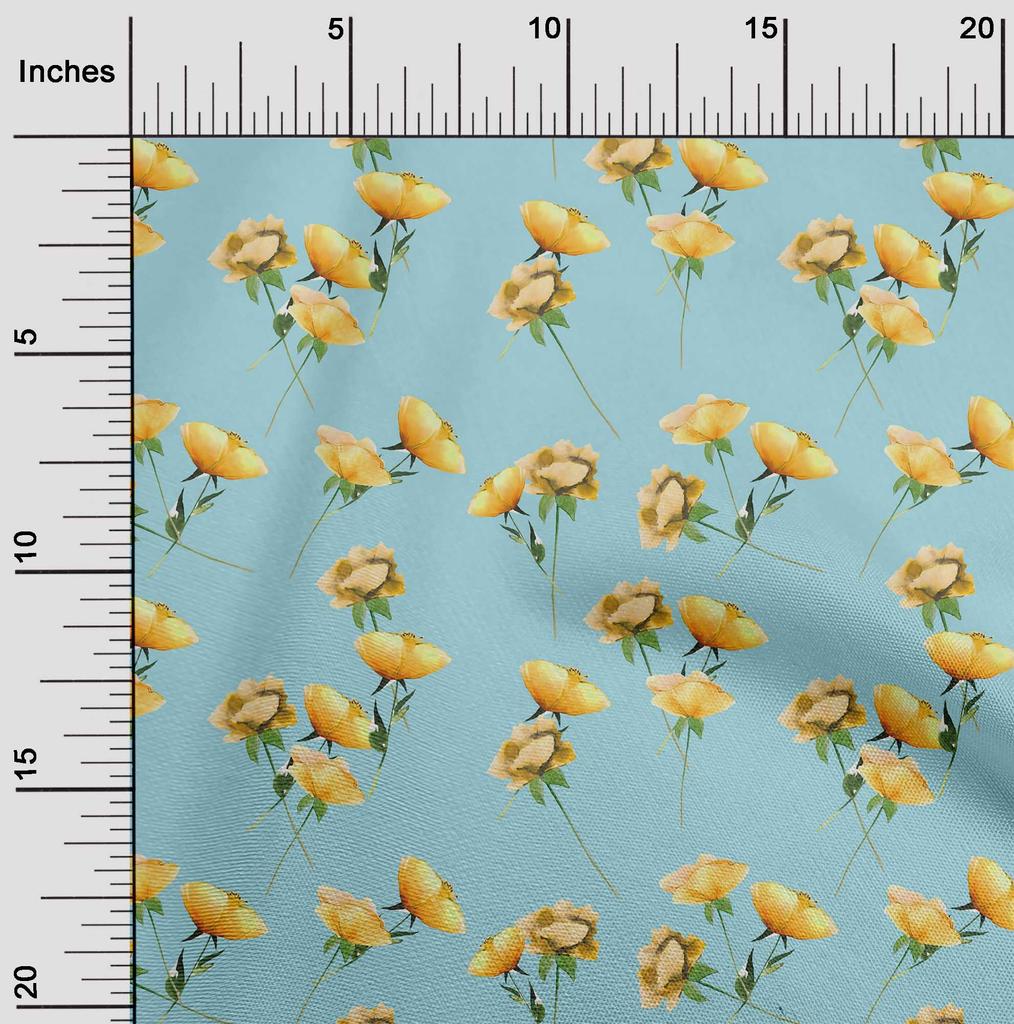 oneOone Cotton Flex Cream Fabric Flower & Leaves Watercolor Sewing Fabric By The Yard Print Diy Clothing Sewing 40 Inche