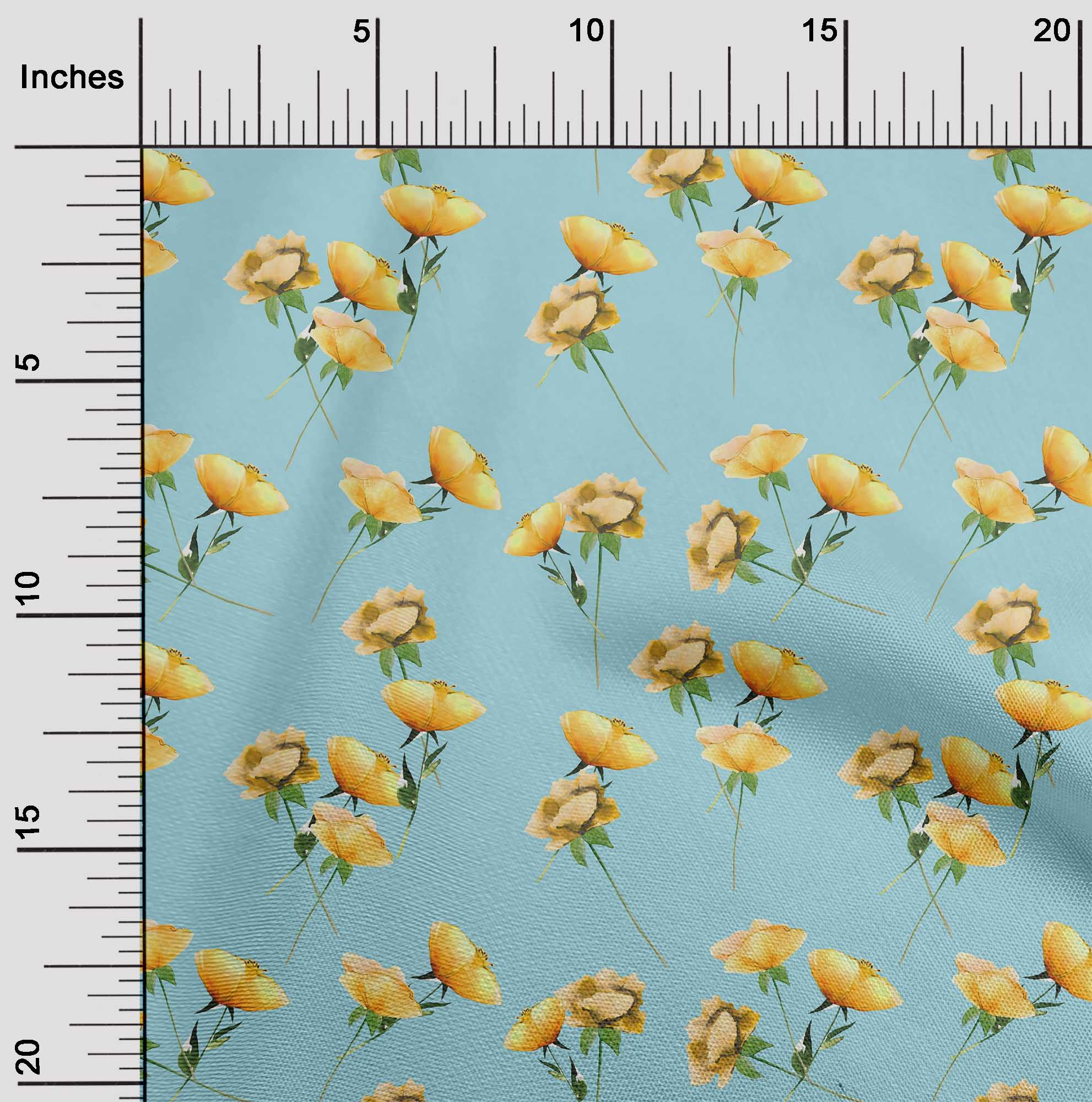 

oneOone Бавовняна гнучка кремова тканина Квіти та листя Акварель Швейна тканина у дворі Друк Пошиття одягу своїми руками 40 дюймів 42 Inch Wide - Viscose Chiffon небо синє кольору