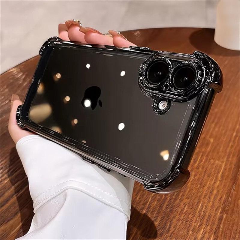 

Роскошный мягкий силиконовый чехол с подушкой безопасности для iPhone 16 Pro Max 11 12 13 14 15 Pro Xs Max X Xr 16 Plus, защитное стекло для объектива iPhone 11 чёрный