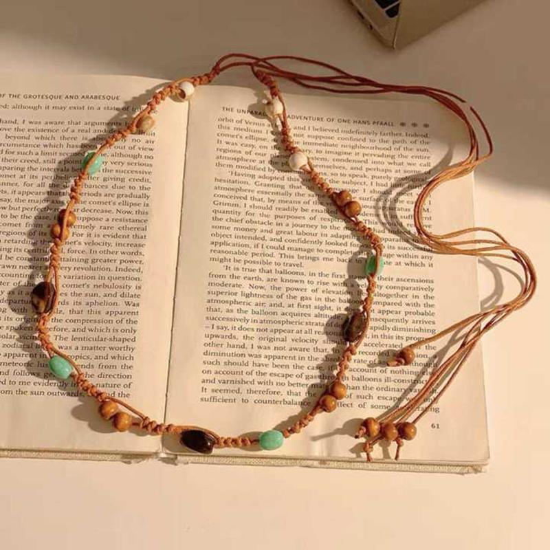 Bohemian Style Butterfly Blue Water Diamond Waist Woven Handmade Wooden Bead Belts Y2K Retro Belt Waist Chain Accessory Skirt