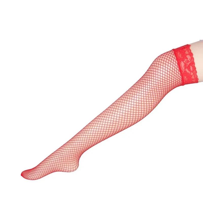 Women Sexy Mesh Net Stockings Female Sexy Fishnets Stockings Elastic Leggings Lace Top Hollow Fishnet Thigh High Socks Hosiery