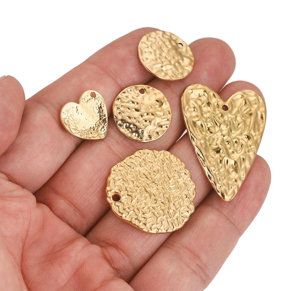 5 szt. Stal Nierdzewna Zawieszki Serca Do Biżuterii Tłoczone Pozłacane Okrągłe Materiały Do Wyrobu Kolczyków Złącza Zawieszek Elementy DIY
