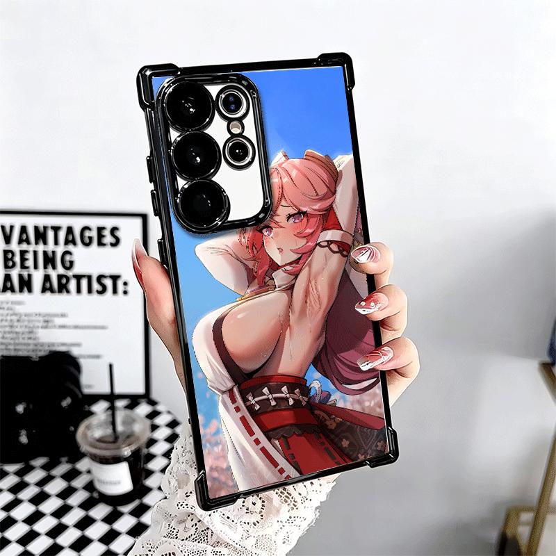 Genshin Impact Yae Miko Plating Phone Case For Samsung Galaxy S24 S25 FE S26 Edge S23 Ultra S22 S21 Plus S20 Anti-Fall Airabag C