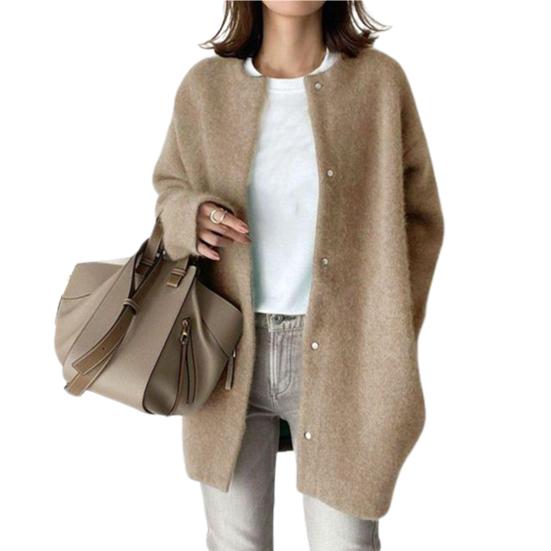 Women Winter Coat Single-breasted Solid Color Long Sleeves Loose Knitted Keep Warm Sweaters