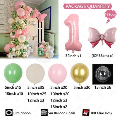 179pcs Bohemian Pink Green Latex Balloon Arch Set Suitable for Wedding Birthday Party Baby Shower Anniversary Decoration 2025