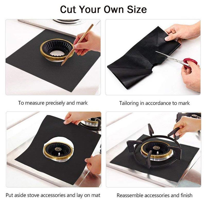 4Pcs Gas Stove Protectors Reusable   Burner Covers Kitchen Mat  Protector Cleaning Pad Liner Cover  Top