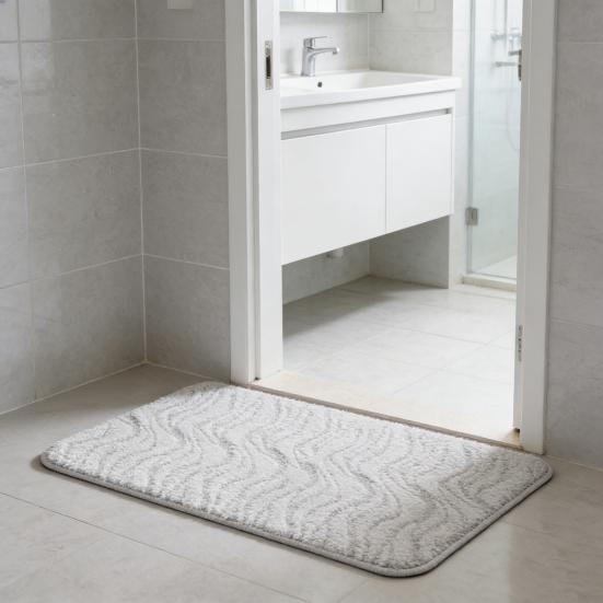 Absorbent Bathroom Rug Soft Bath Mat with Anti-Slip Bottom Plush Wavy Texture Rug