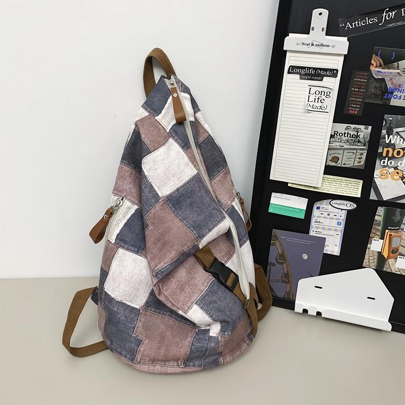 Denim Color Block Dámský batoh Pánské kostkované batohy Velkokapacitní taška přes rameno Studentská školní taška