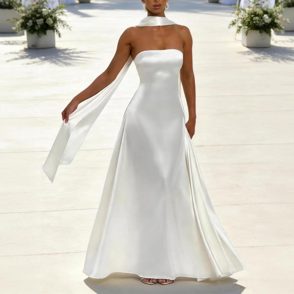 2026 European & American Women's Sexy Slimming Bodycon Backless Bandeau Waist-Cinching Evening Long Dress