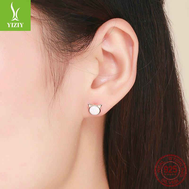 Meow Star Simple Cat Earrings Women'S Opal S925 Sterling Silver Stud Earrings, Source Sce538