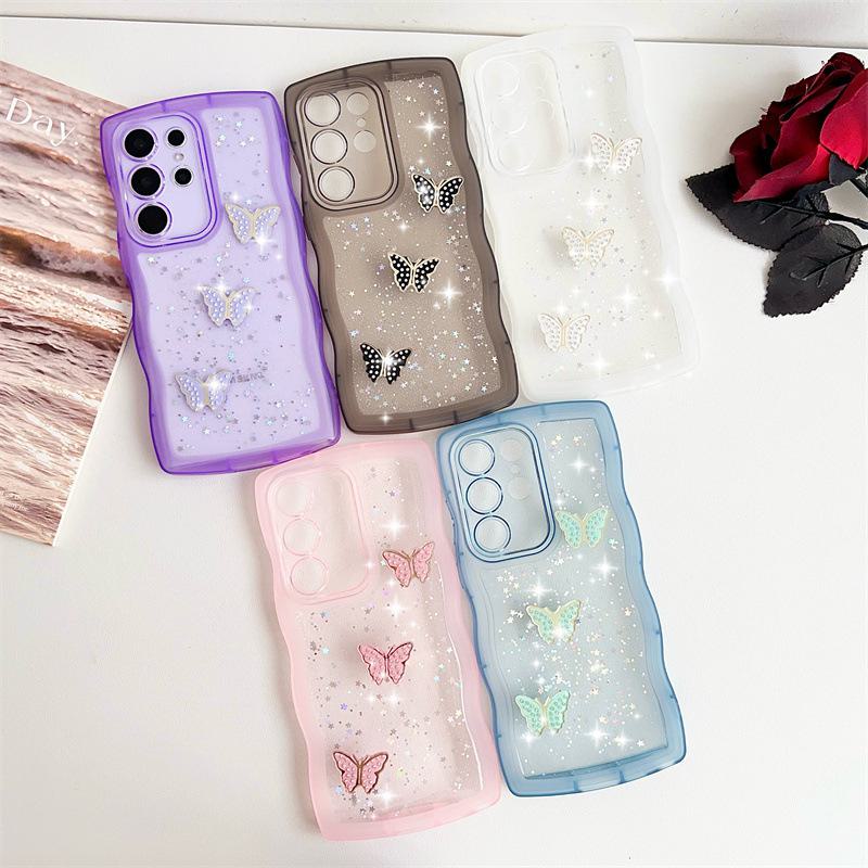 Samsung S22 Ultra Phone Case: Epoxy Silicone with Rhinestone Butterfly, Transparent Glitter for A51 and A34 Girls