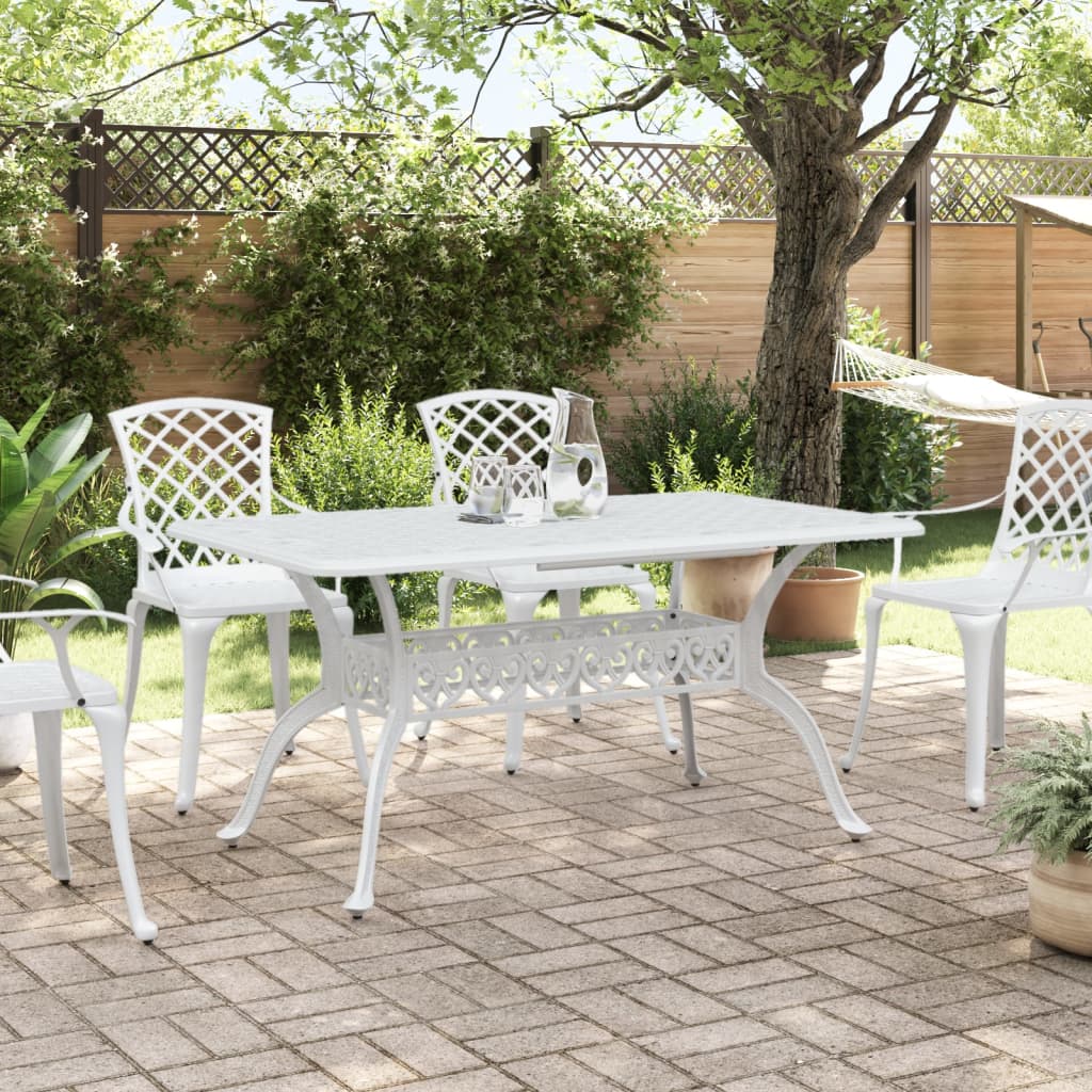 Vidaxl Garden Table, White, 150X90X72 Cm, Cast Aluminum