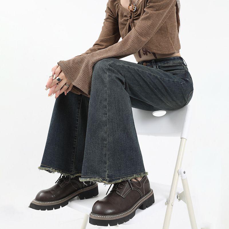 Women's Black High-Waisted Micro-Flare Stretch Jeans 2026 - Spring Slimming Floor-Length Bell Bottoms