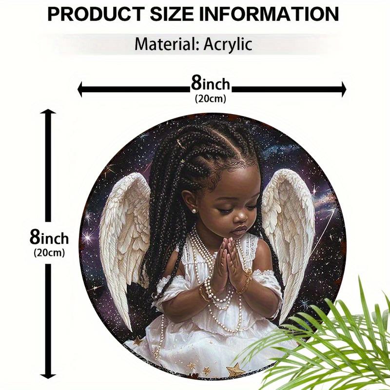 1 Piece, 2D Circular Flat Printing, Wooden African Angel Doll Logo (8x8 Inches), Angel Wings/ Golden Little Angel Logo, Suitable for Home/ Garage