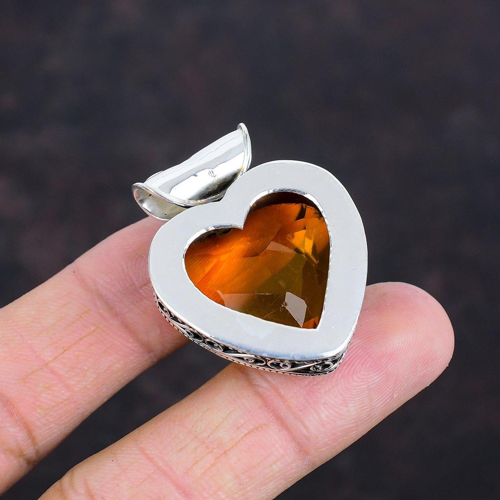 Faceted Citrine Pendant Natural Gemstone Pendant Vintage Pendant 925 Sterling Silver Pendant Decent Jewelry Handmade Pendant Gifts for Mom