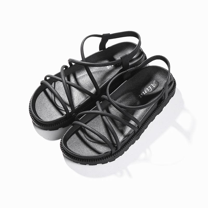 2024 Trendy Thick-Soled Net Red Sandals for Women – Casual Fairy Style Flat Roman Beach Shoes for Students