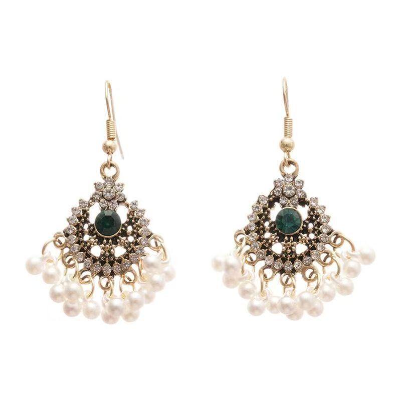 Minority Style Pearl Tassel Ear Hook Bohemian Diamond Flower Earrings Women's Light Luxury Temperament Earrings