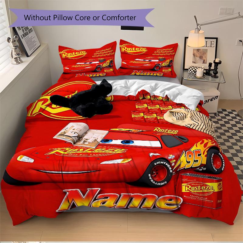 Custom Name Rusteze Race Car Print 3Pcs Bedding Set Duvet Cover With 2 Bedro Pillowcase Home Birthday Gift