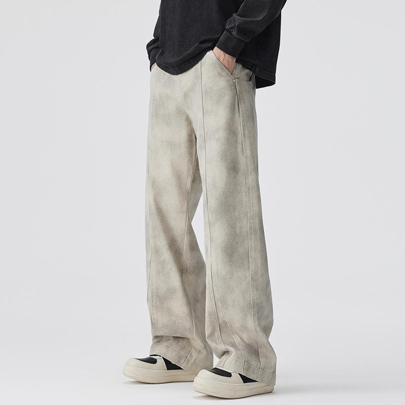 Spring American high street wide-leg dirty pants men's trendy brand loose straight casual pants men's tooling trend