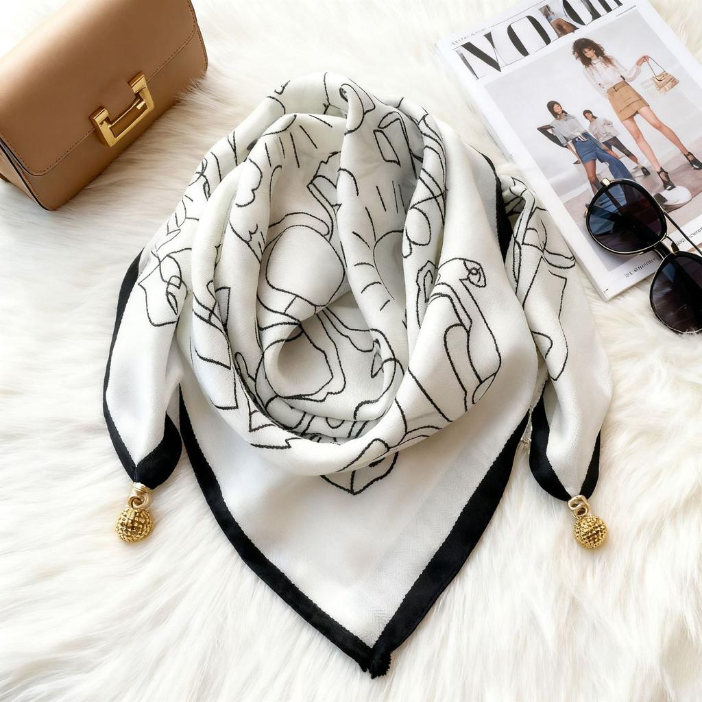 Magnetic buckle cotton and linen small square scarf silk scarf women's spring and autumn versatile neck protection scarf triangular scarf new warm sca