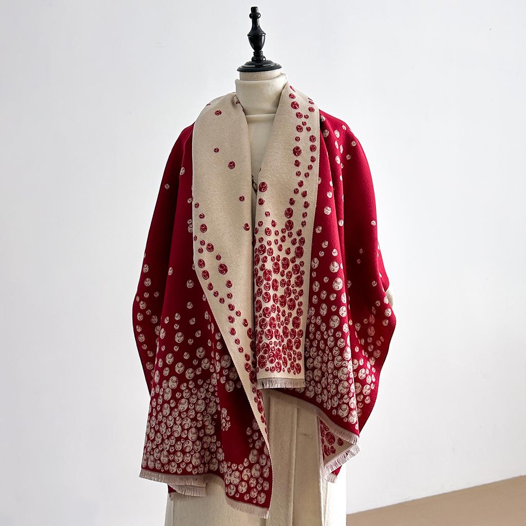 Elegant Floral Jacquard Scarf Imitation Cashmere Soft Warm Versatile Shawl Coldproof Windproof Blanket Scarf For Autumn Winter