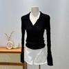 Design sense niche knitted long-sleeved shirt women's autumn slim-fitting and thin lo shirt unique popular top