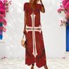 Women Plus Size V Neck Short Sleeve Star Swirl Printed Long Dress Red Blue White