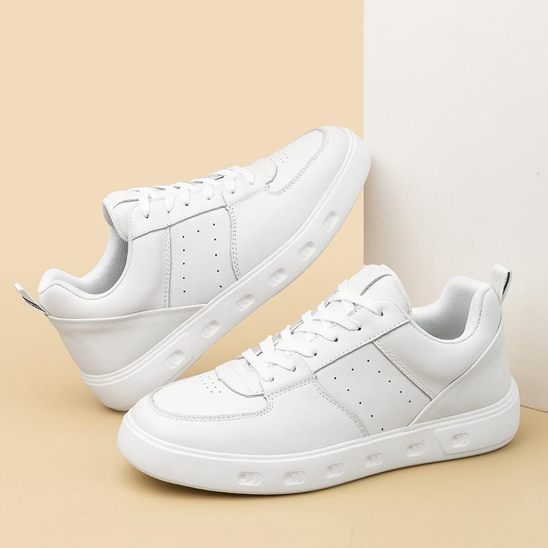 Men's Cow Leather Casual Height Increasing Sneakers Flat/5CM Elevator Shoes Breathable Comfortable Fashion Lift Footwear