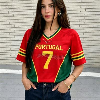 2026 Damen Cheerleader PORTUGAL NR.7 Y2k Tops Herren Damen Fußball Rundhals Kurzarm Trikot T-Shirt Lässige T-Shirts Hip Hop T-Shirt