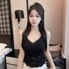 #Summer new pure desire wind V-neck lace dispensing splicing ice silk vest female slim one-piece with chest pad