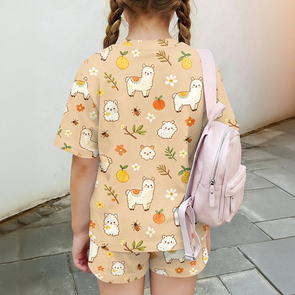 Kids Casual Short Sleeve Top and Shorts Set Lightweight Soft Fabric Animal Print Summer Outfit for Toddlers and Children