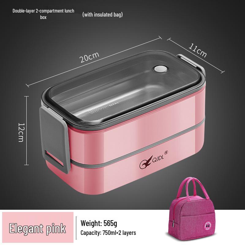 Bento Lunch Box a Doppio Strato in Acciaio Inossidabile, Contenitore Adatto al Microonde per Ufficio e Studenti
