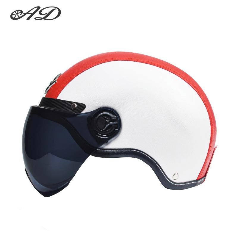 AD Retro Motorcycle Helmets with Harley Visor Leather Helmet for Man Electric Motorbike Vintage Protected Motor Safety Cap