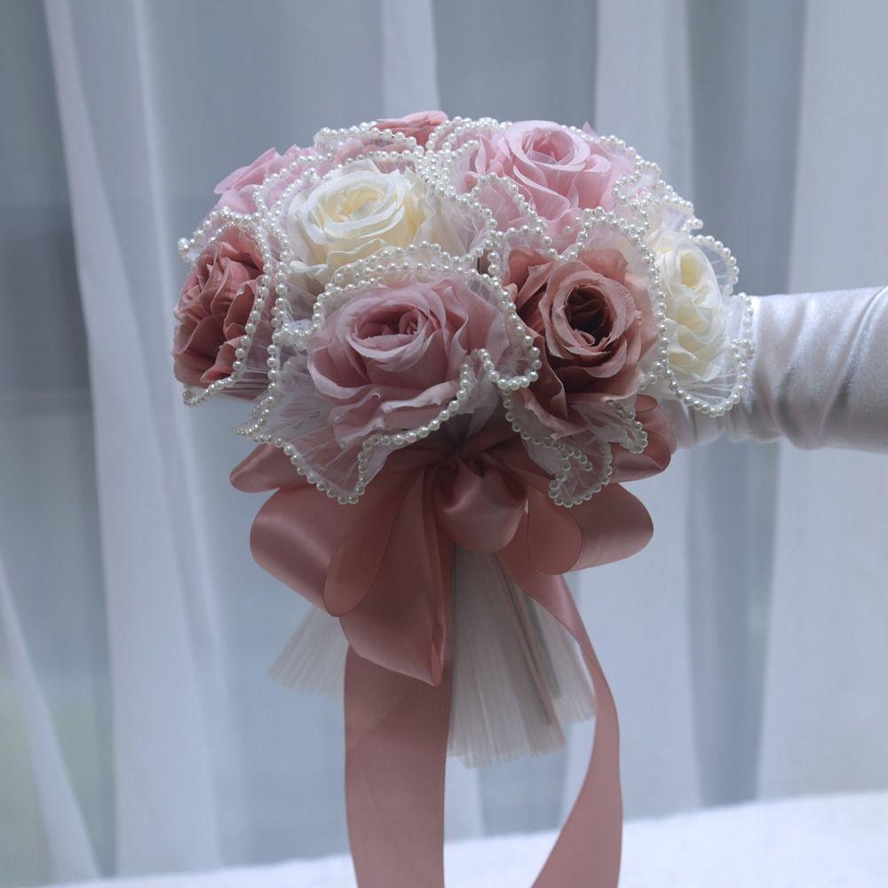 Pearl Wedding Bouquets Romantic Bridal Bouquets Artificial Hand Bouquet  Wedding Accessories