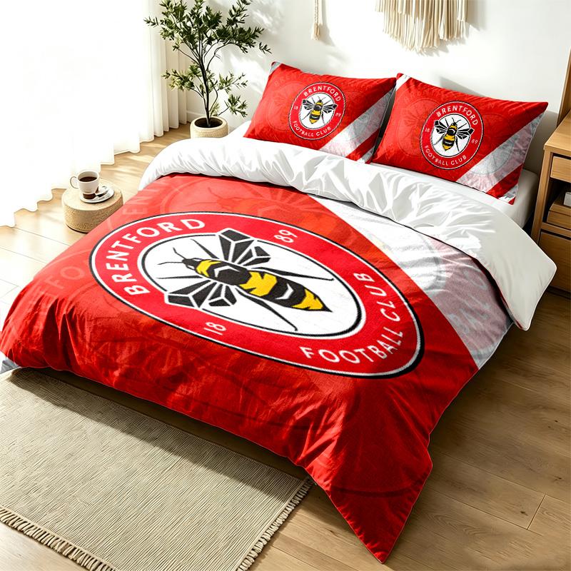Set Copripiumino 3 Pezzi Brentford FC Semplice Moderno Set Biancheria da Letto Resistente alle Pieghe Tessuto Morbido Uso Stagione Singola un regalo perfetto