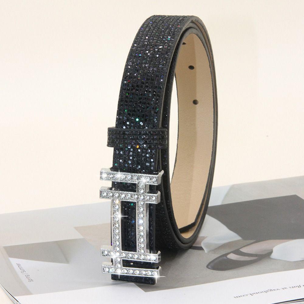 Glitter PU Leather Belt Bling Bling Trendy Waistband Vintage Waist Strap  Women
