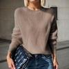 2025 Autumn/Winter Women's Round Neck Jacquard Knit Pullover Sweater, Solid Color, Long Sleeve, Thickened