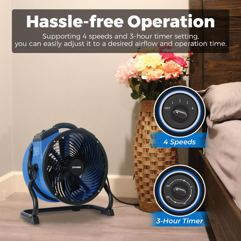 Axialfläkt XPOWER Timer Blå Luftcirkulation Hög Kapacitet Robust 14″ Pro Arbetsfläkt Mattork FC-300