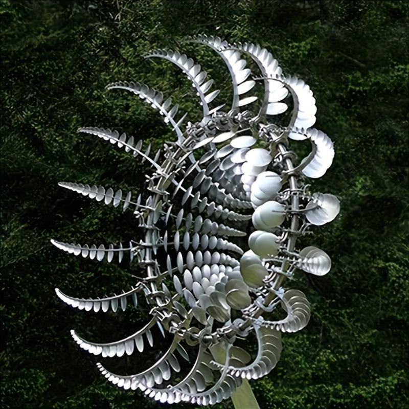 1 Stück Solar Eisen Windskulptur 3D Kinetische Windmühle Outdoor Gartenkunst Metalldesign mit Blättern