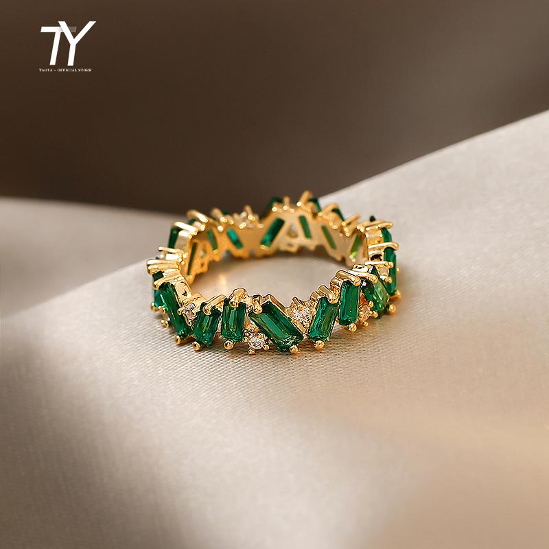 

Luxury Green Crystal Irregular Gold Colour Rings Woman 2026 Neo Goth Jewelry High Level Set Accessories For Korean Fashion Girls 8&Gold-color зелёный