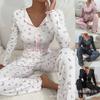 Homewear Casual Flower Printing Trousers Long-sleeved Two-piece Set European and American Can Be Worn Outside Women's Pajamas