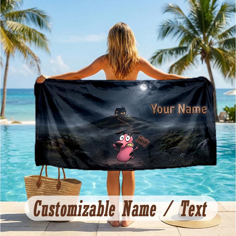 Custom Text Beach Towel, Soft Absorbent Swimming Multi-use TowelCourage the Cowardly Dog