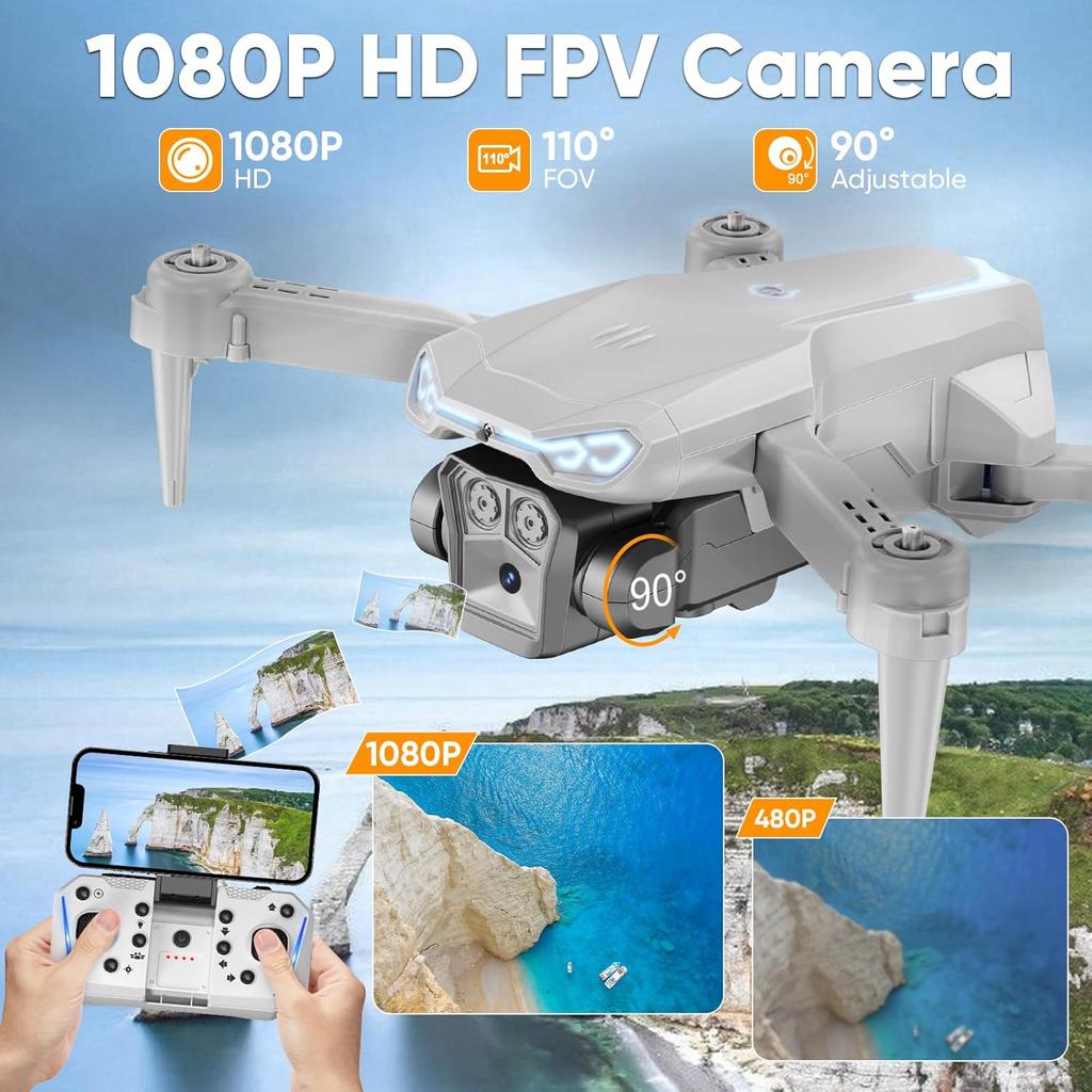 1080P HD Foldable Drone with Camera for Adults & Kids, RC Quadcopter with One-Key Takeoff/Landing, Altitude Hold, Waypoint Flight, 360° Flip, 2