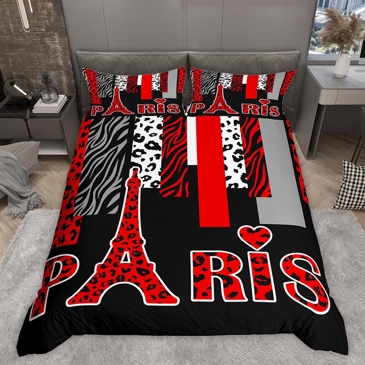 

Homewish Romantic Paris Duvet Cover Set, Animal Print Stripes Bedding Set, Star Love Heart Printed Comforter Cover Set DE XS 100x135cm 2pcs&set