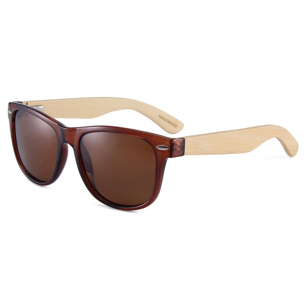 New Large Frame Bamboo Temple Polarized Sunglasses Classic Rivet Vintage UV Protection Shades Bamboo Wood Glasses