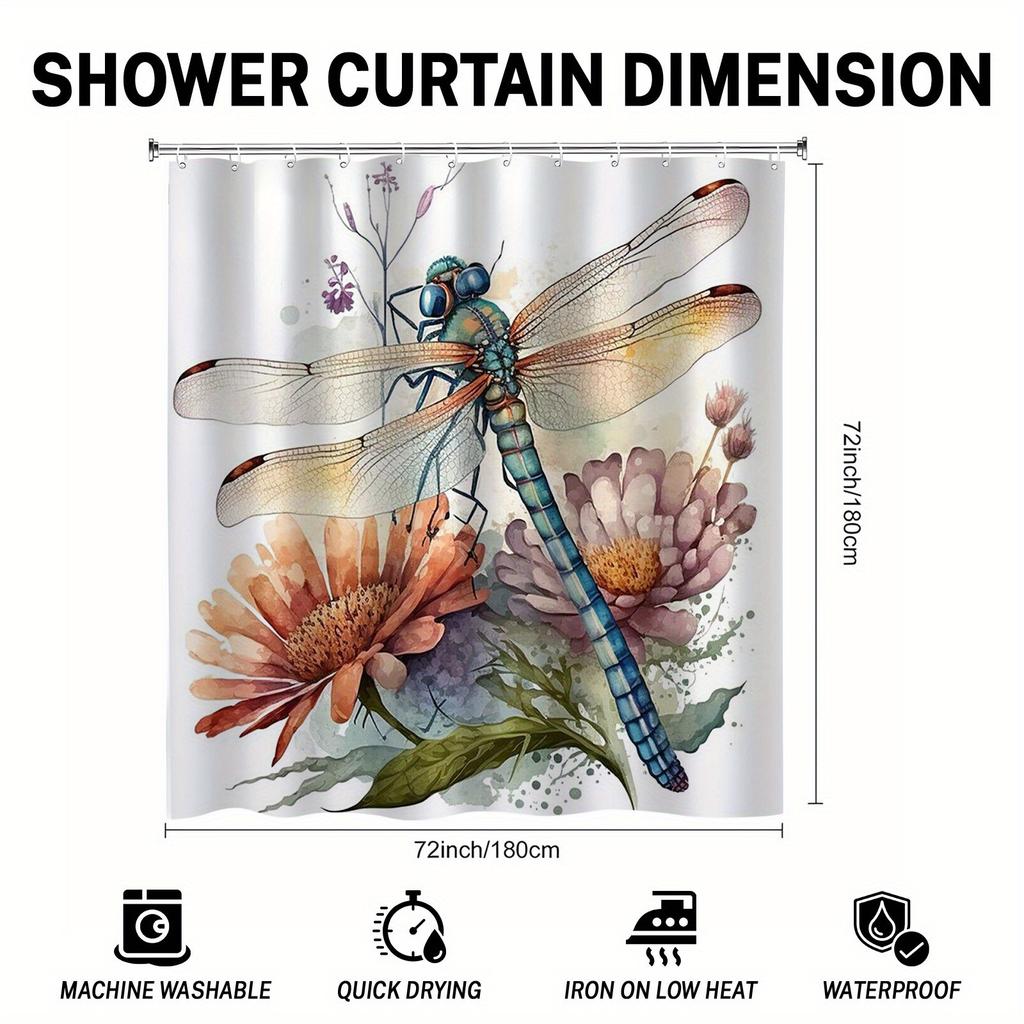 Elegant Dragonfly & Daisy Shower Curtain-Forest Theme,Suitable for All Seasons,Ideal Bathroom Accessory,Perfect Gift for Friends