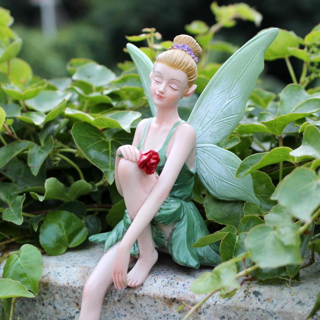Fee Hars Beeldje, Zittend Elf Figuurtje, Tuin Bloempot Rand Ornament, Landschap Ambacht Decoratie