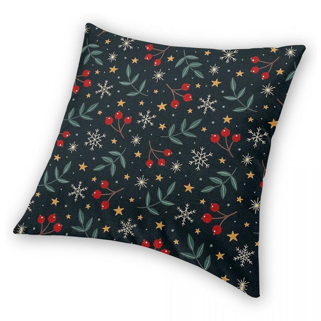 Winter Magic Snowflakes Berry Square Pillowcase Polyester Linen Velvet Creative Decorative Throw Pillow Case Sofa Cover 45X45