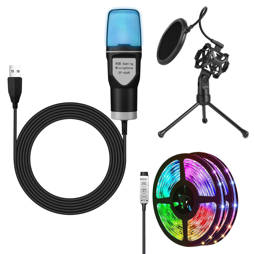 Free Shipping USB Microphone RGB Microfone Condensador Wire Gaming Mic for Podcast Recording Studio Streaming Laptop Desktop PC
